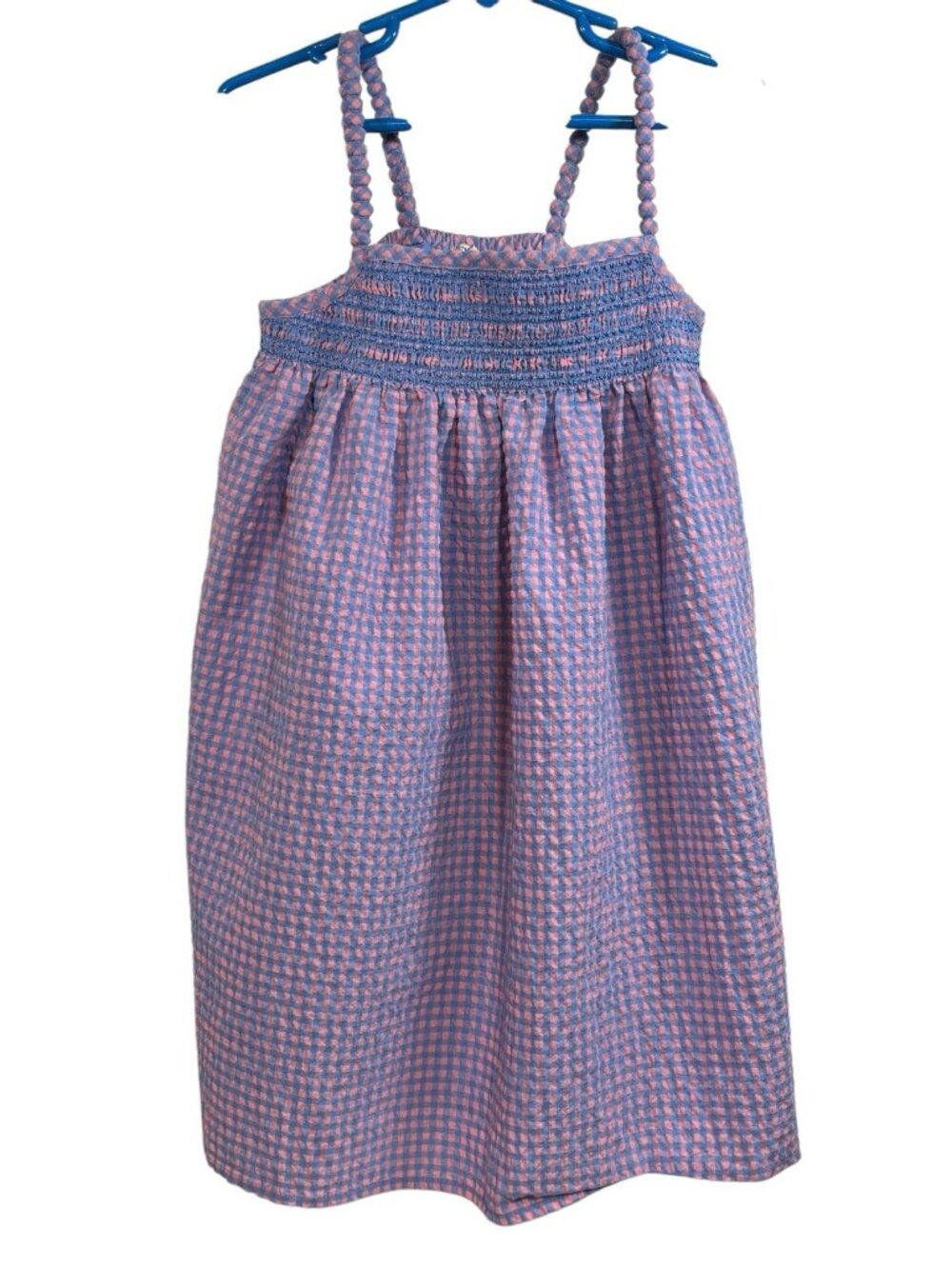 Crewcuts Girls 7 Smocked Tank Dress Crinkle Gingham Blue Pink  J. Crew School